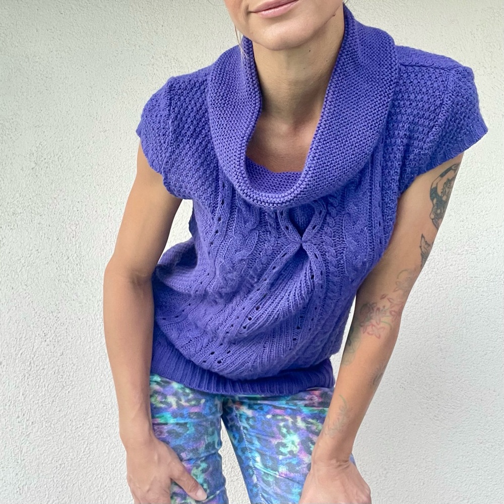 Cowl Neck Cable Knit Sweater in Vibrant Lavender Purple